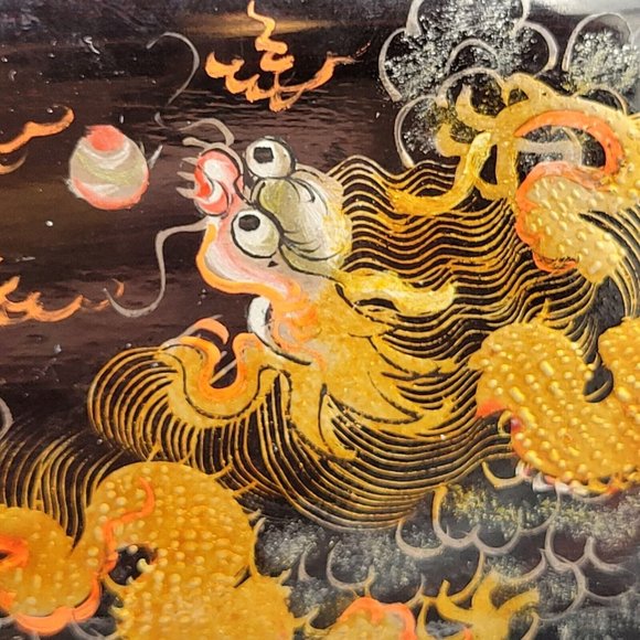 Vintage Black Lacquerware Handpainted Dragon Nesting Boxes Group Of 4 Rare - Picture 12 of 12